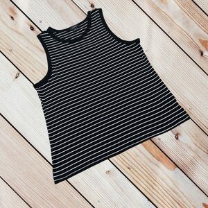 Halogen XL black white striped ribbed tank top